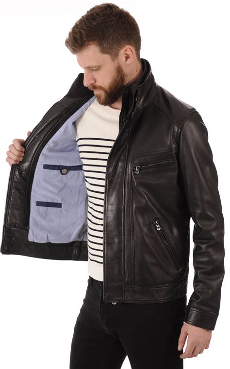 Blouson en cuir et tissu en Noir pour homme .